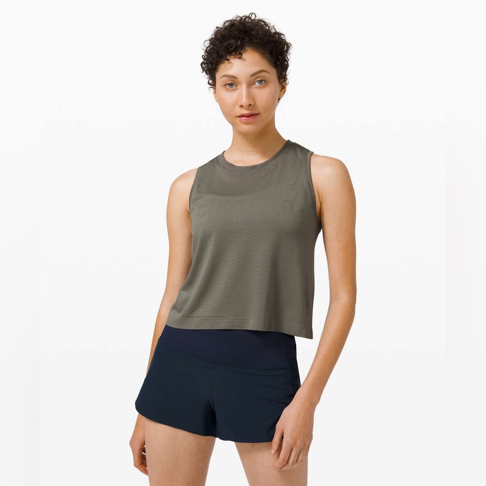 Lululemon Swiftly Breathe Chicago Crop Tank Top Grey Sage